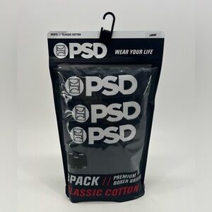 PSD 3 pack Solid Black Boxer Briefs Classic Cotton Sz Large